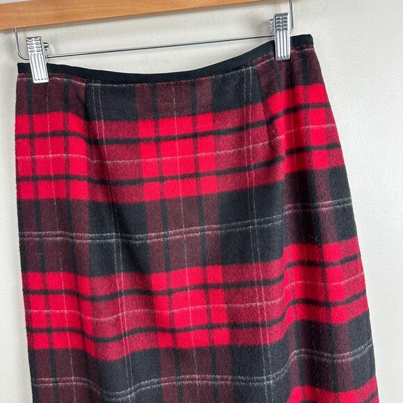 Vintage Talbots Red Tartan Plaid 100% Wool Straight Pencil Midi Skirt 4 S Small - Picture 4 of 10